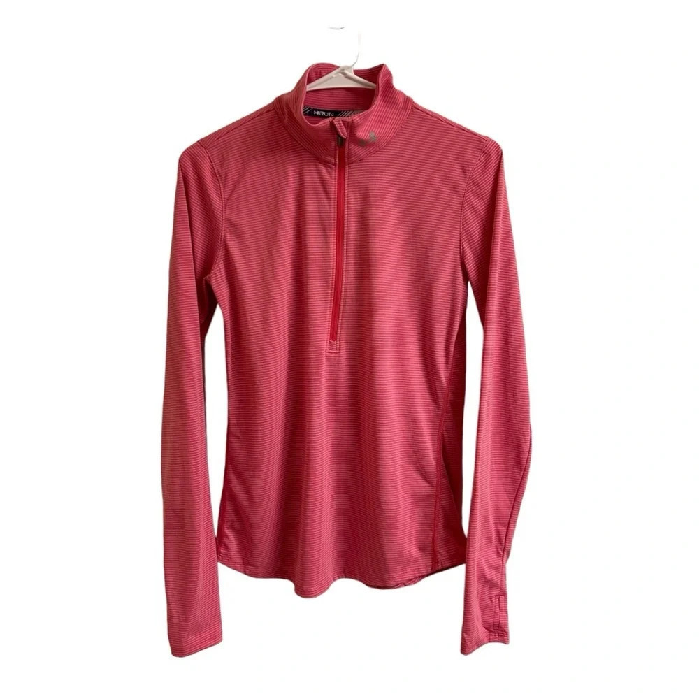 Under Armour RUN Half Zip Lightweight Pullover Women S Pink White Stripe Workout